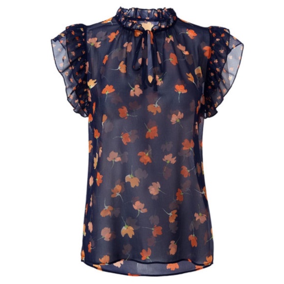 cabi Spring Blouse, #5522, EUC, S, Navy floral print, Chiffon - Picture 1 of 13